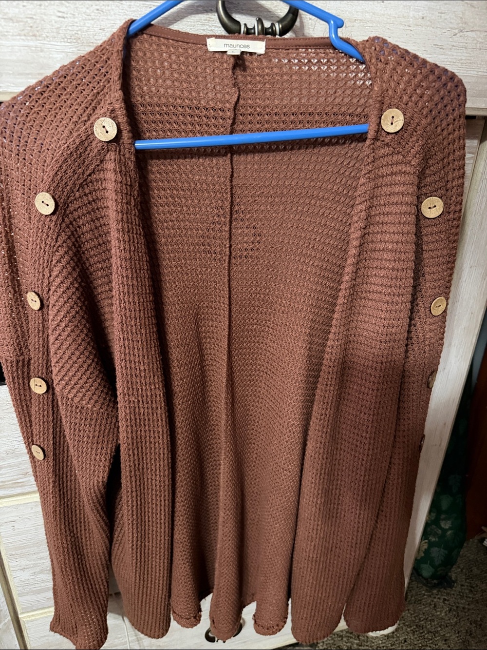 Maurices Brown Open Waffle-Knit Button Accent Cardigan